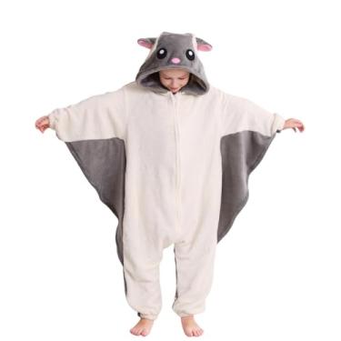 Imagem de DELEY Pijama infantil de Halloween, Natal, cosplay, peça única, animal, para 4 a 13 anos, esquilo voador, Cinza, 4-5 Anos