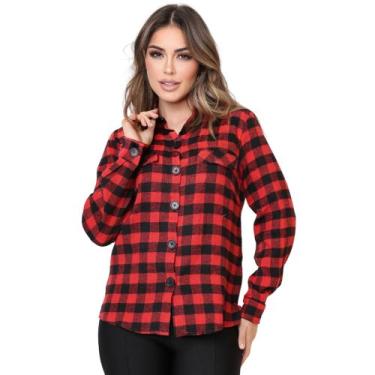 Imagem de Camisa Feminina Xadrez Festa Junina Manga Longa  Look Caipira Tradicio