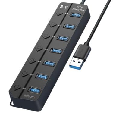 Imagem de Hub USB 3.0 Com 7 Portas, Botões Individuais, LED, Alta Velocidade (5Gbps), Compatível Com PC Notebook TV Consoles Mouse PenDrive Teclado Impressora Acabamento Premium