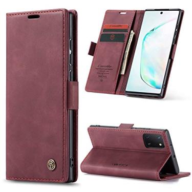 Imagem de Phernykas Capa carteira flip para Samsung Galaxy Note 10 Lite, capa fólio magnética de couro com suporte para cartão, suporte durável - capa protetora de telefone TPU à prova de choque - vermelha