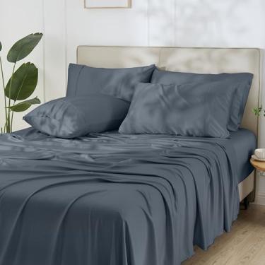 Imagem de GOKOTTA Conjunto de lençóis King Size 6 peças, 100% raiom derivado de bambu, lençóis de resfriamento king size para pessoas que dormem quentes, lençóis King com bolso profundo de 40 cm com tiras