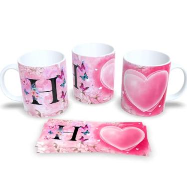 Imagem de Caneca de Porcelana Personalizada Alfabeto Letra Inicial com Borboleta (H)