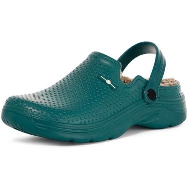 Imagem de Tamancos masculinos femininos forrados à prova d'água, chinelos de inverno para casa, quente, felpudo, antiderrapante, sapatos de jardim para ambientes internos e externos, Verde, 13 Women/11 Men