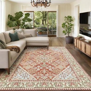 Imagem de Tapetes de área de 15 x 23 cm para sala de estar, lavável na máquina, tapete boho antiderrapante para quarto, tapete vintage macio estampado laranja 15 x 23 cm