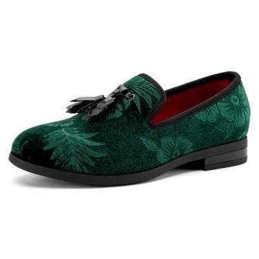 Imagem de JITAI Mocassins de veludo para meninos com borla sem cadarço, sapatos de smoking de casamento para bebês, Verde/21, 18