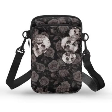 Imagem de YECARYPOD Pequena bolsa tiracolo feminina para celular carteira de ombro fofa, Caveira rosa, preta, One Size