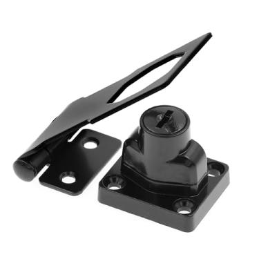 Imagem de Prime-Line U 117168 Trava de dobradiça de ferrolho de segurança para porta e portão com trava de botão giratório com chave 7,6 cm com parafusos preto fosco (pacote único)