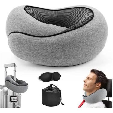 Imagem de Almofada Travesseiro Pescoço Viagem Avião Encosto Cabeça - Geral, Cinz