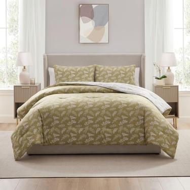 Imagem de Nestl Conjunto de edredom Queen – Cama Queen verde-oliva em uma bolsa, 3 peças, jogo de cama reversível, floral macio, edredom botânico para todas as estações com fronhas