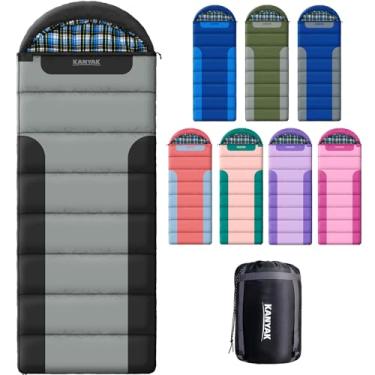 Imagem de Sacos de dormir para adultos, adolescentes, clima frio e quente, 3-4 estações, saco de dormir com forro de flanela de algodão, leve, equipamento essencial de acampamento compacto, caminhadas