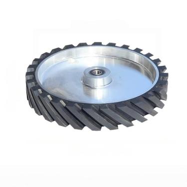 Imagem de Roda de contato de borracha ranhurada de 300x50 mm, 12 polegadas x 2 polegadas, peça de retificadora de correia balanceada dinamicamente para retificação de metal, 6202 instalado 15.875