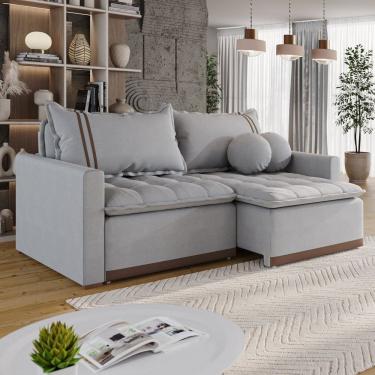 Imagem de Sofá Cama em Madeira Eucalipto e Linho 220cm Flórida Cinza Claro
