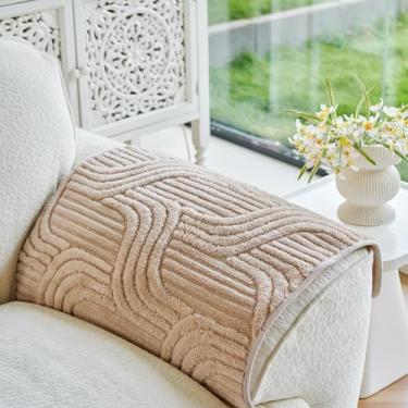 Imagem de Huierxun Capa protetora de veludo para sofá de pelúcia para sofá secional para descanso de braço, capa de sofá com textura geométrica, lavável, antiderrapante, para cães (café, 71 x 71 cm)