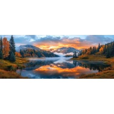 Imagem de Quadro Decorativo com Estampa Tranquil Morning Reflectionsnowcapped Mountains Misty Lake 50 x 50 Papel 2 unidades