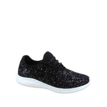 Imagem de toozon TZ Lotus-08 Tênis feminino confortável sem cadarço cor glitter caminhada corrida sem salto plano, Preto, 34