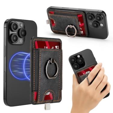 Imagem de Para carteira Magsafe com aderência, suporte magnético mais forte para cartão para iPhone 16 Pro Max/15 Plus/14/13/12 Series, suporte de anel ajustável de 360°, suporte de couro seguro para 6 cartões