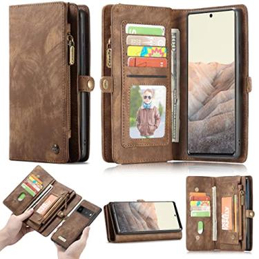 Imagem de Capa carteira de couro JGY para Google Pixel 7 Pro, capa magnética destacável Pixel 7 Pro com bolso com zíper e porta-cartões Pixel 7 Pro capa completa à prova de choque destacável carteira para mulheres e homens (marrom)