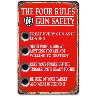 Imagem de Placa de metal retrô The Four Rules of Gun Safety TRATE EVERY GUN AS IF LOADED Metal Plate for Home Yard Cafe Garage Man Cave Room 30 x 20 cm