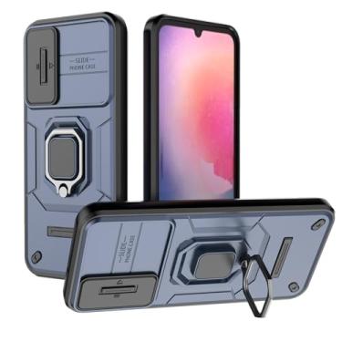 Imagem de SORAKA Capa para Samsung Galaxy A24 4G/5G com suporte de anel e tampa deslizante para câmara capa Samsung A24 com placa metálica para suporte magnético de carro capa de dupla camada em PC e TPU