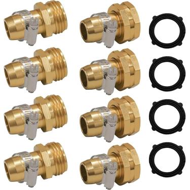Imagem de Conjunto de 4 kits de reparo de mangueira de jardim, conectores de mangueira macho e fêmea com braçadeiras adequadas para encaixe de mangueira de jardim de 3/10.2 cm e 5/20.3 cm