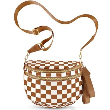 Imagem de NEWROGENG Bolsas transversais quadriculadas para mulheres, bolsas grandes de nylon plus size, pochete com alça de cinto para mulheres e viagens, Xadrez marrom