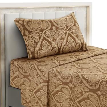 Imagem de Hannah Linen Jogo de lençol solteiro Paisley, 3 peças de microfibra macia sem vincos - Lençóis luxuosos estampados inclui lençol de cima, lençol com elástico com bolsos profundos e fronha - marrom
