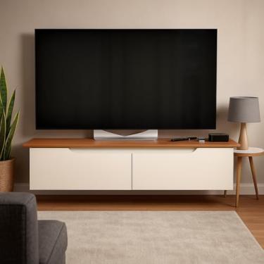 Imagem de Rack Suspenso Aparador Cantinho do Café Decoração Apartamento Otimiza Espaço 2 Portas Embutir na Parede (Off White)