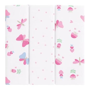 Imagem de Kit 3 Cueiros Bebê 100% Algodão 80x50cm – Macio, Confortável, Estampado – Ideal Para Recém-Nascido, Enxoval e Presente Infantil (Branco/Rosa)