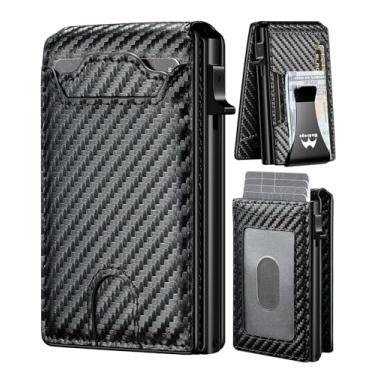 Imagem de Carteira masculina slim minimalista: carteiras pop-up inteligentes com clipe de dinheiro - porta-cartão de crédito com bolso frontal RFID - presente para homens marido, Preto de carbono S5, Smart