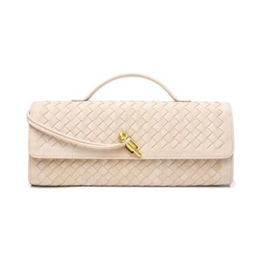 Imagem de JYG Bolsa feminina de tecido fashion para noite bolsa de ombro de couro PU feita à mão bolsa clutch casual bolsas transversais 2024, Camurça bege, L11.8 x H4.33 x W1.57 inches