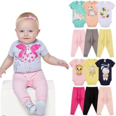 Imagem de Kit Body 8 Peças de Roupas para Bebê Menina 4 Body Curto 4 Calça Mijão