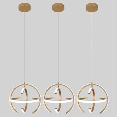 Imagem de Lustre de LED regulável dourado moderno, luzes pendentes de globo de metal escovado de 33 cm, luminária de teto suspensa para cozinha, ilha, sala de estar, sala de jantar, quarto, corredor, entrada