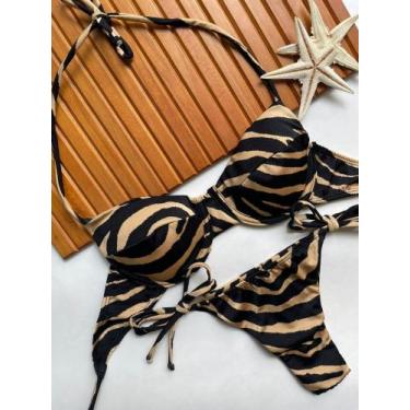 Imagem de Conjunto de Biquini Meia Taça Com Bojo Removivel e Calcinha de Amarrar