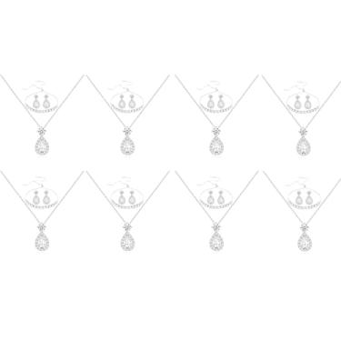 Imagem de secrezone Conjunto de colar de brincos de zircão de lágrima elegante banhado a ouro prata para damas de honra, joias de zircônia cúbica cintilante, presente de casamento, 4/5/6 peças, Pedra preciosa