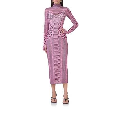 Imagem de AFRM Vestido midi colado ao corpo com manga comprida e gola rolê Shailene, Pétala rosa, XGG