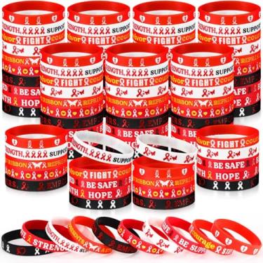 Imagem de Wavwavw Pulseira de conscientização sobre a saúde do coração, pulseiras de silicone com fita vermelha, presentes de conscientização sobre HIV/AIDS sem drogas para homens e mulheres, mês do coração,