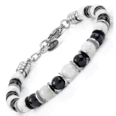 Imagem de 10:10 Pulseira com contas para homens e mulheres – Pedra preciosa natural e aço inoxidável – ajustável, durável e elegante – feita na Itália, Adjustable, Aço inoxidável Pedra, Pedra da lua - turmalina
