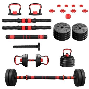 Imagem de Halter Barra Kettlebell Kit Musculacao 6 Em 1 Anilha Ajustavel - 15KG-Unissex