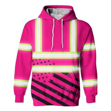 Imagem de HiVis Custom Moletom com capuz American Grit Classe 3 bandeira dos EUA nome personalizado alta visibilidade reflexivo vestuário de trabalho moletom - 8 tamanhos P a 5X, Moletom rosa, XXG