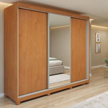 Imagem de Guarda-roupa Nord 3 Portas 1 Porta Glass 4 Gavetas 100% Mdf com Pés Quadrix Amêndoa Clean/Off White