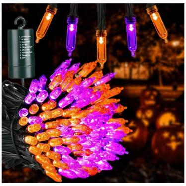 Imagem de Pisca Pisca 100 LEDS 10 Metros a Prova dÁgua com 8 Modos e Timer, Roxo e Laranja