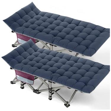 Imagem de Cama Dobrável Portátil para Acampamento com Acolchoado e Bolsa de Transporte, 2 Unidades, DoCred, Cinza e Azul