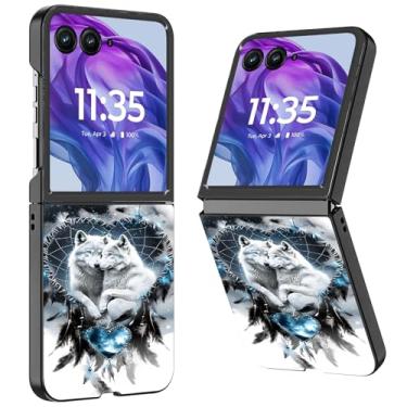 Imagem de WZCJDHMJ Capa para Motorola Razr Plus 2025/2024, fina, fina, rígida, antiarranhões, capa de telefone à prova de choque para Moto Razr 50 Ultra, apanhador de sonhos de lobo