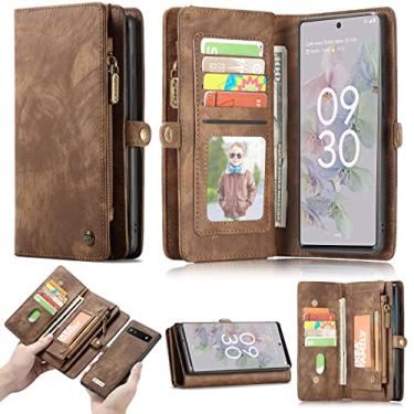 Imagem de JGY Capa carteira de couro para Google Pixel 8, capa magnética destacável com bolso com zíper para cartão, capa completa à prova de choque para mulheres e homens (marrom)