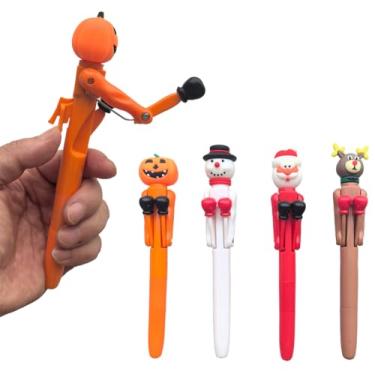 Imagem de Canetas esferográficas de boxe de Natal, 4 peças de canetas de perfuração com tema natalino, divertidas canetas de escrita interativas para lembrancinhas de festa de Natal, presentes, material de