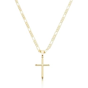Imagem de Cordão Modelo Gurmet Masculina Banhada a Ouro 24K + Pingente Crucifixo Premium