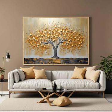 Imagem de Quadro com Moldura e Acrilico Cristal Vidro Sala Quarto Arvore Dourada Pintura Decorativo Horizontal Grande Hall