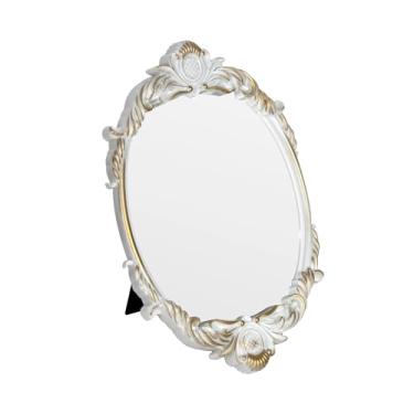 Imagem de Espelho de maquiagem vintage, espelho de mesa barroco decorativo (branco)