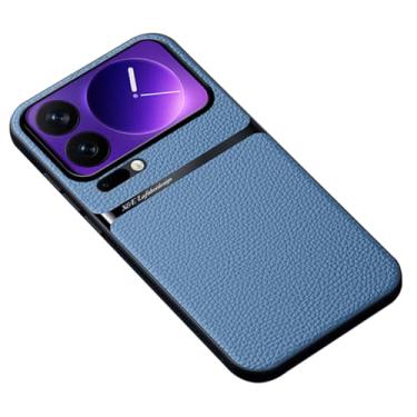 Imagem de LTLMYDAM Capa fina para Xiaomi 17 Pro Max/17 Pro/17, capa traseira de couro com textura de lichia à prova de impressões digitais, suporte para capa de sucção magnética montada no carro, azul, 17 Pro