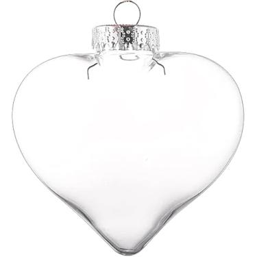 Imagem de 12 peças de enfeites de coração transparentes de plástico para artesanato, bolas de enfeites de Natal transparentes DIY com corda pendurada, enfeites de Natal transparentes bolas preenchíveis para
